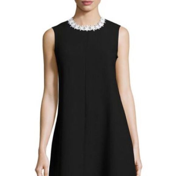 Nanette Lepore 10 LBD Black Daisy Appliqué Trim Shift Swing Sleeveless Dress - Picture 4 of 9